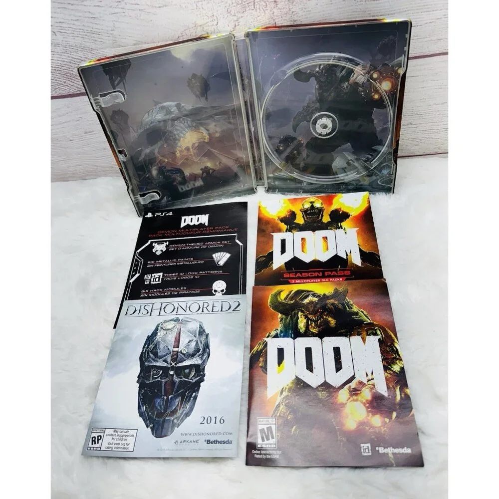 DOOM (PS4, PlayStation 4, 2016) SteelBook ONLY (NO DISC) + Manual - USED